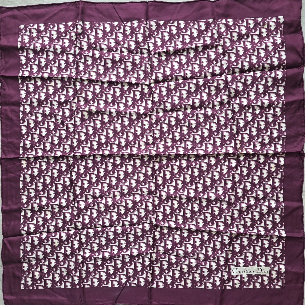 Auth Dior Oblique Trotter Bordeaux Silk Scarf